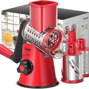 Geedel Rotary Cheese Grater, Kitchen Mandoline Vegetable Slicer with 3 Interchangeable Blades